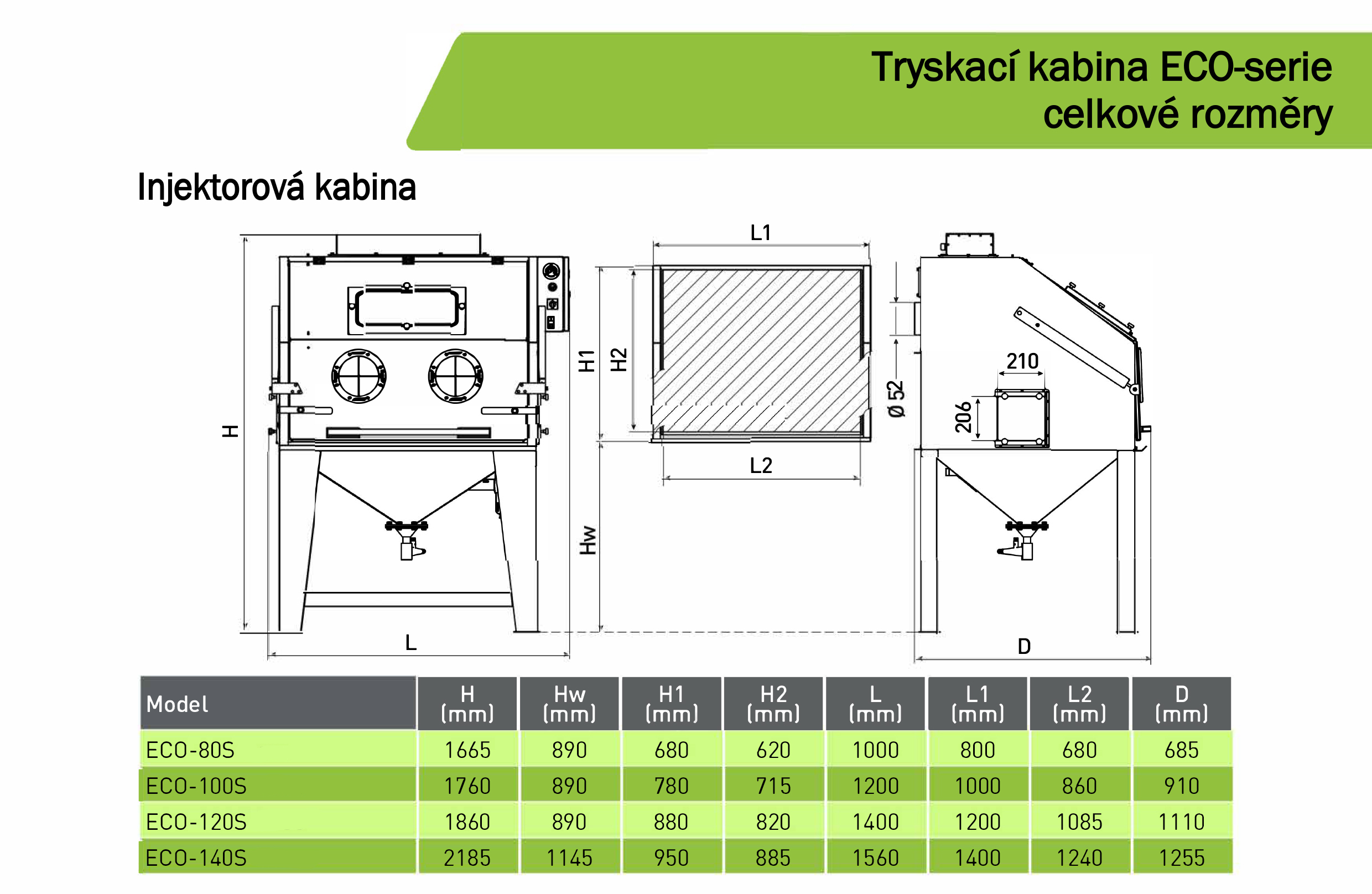 Injektorová kabinová pískovačka ECO 80-140 S schema